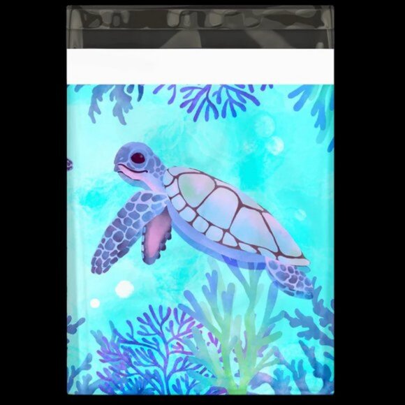30 Poly Mailers/shipping Bags/ 30 Thank you Stickers - Turtles & plain white - Picture 2 of 4